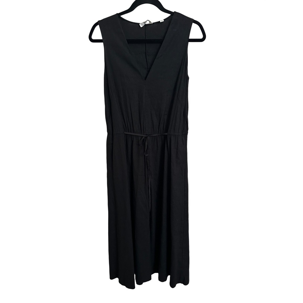 Vince Black Linen Blend V-Neck Sleeveless Drawstring Midi Dress XS V652251121